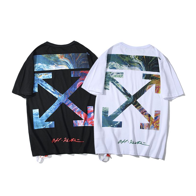 Off OW White Men T-shirts Graffiti Watercolor Planet Net Half Sleeve T-shirt Casual Tops Tees Clothing summer T shirt for men