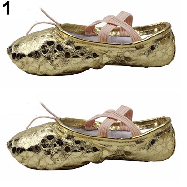 Women Girls Fashion Adult Pointe Gymnastics Sequins Faux Leather Ballet Dance Shoes