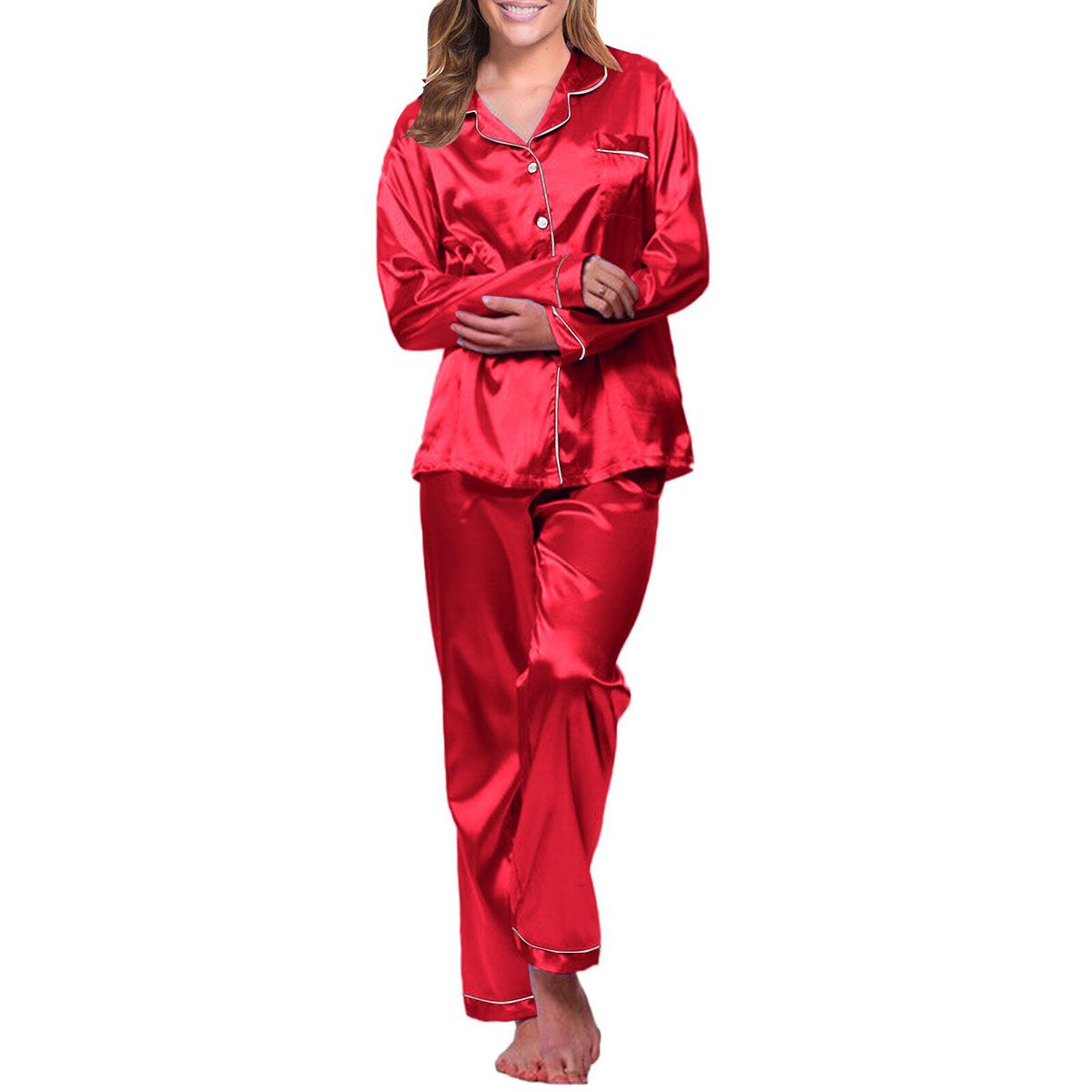 2 Pieces Silk Satin Pajamas Set Women Sleepwear Underwear Pijama Summer Autumn Lady on Sleep Shirts Pants Set Homewear