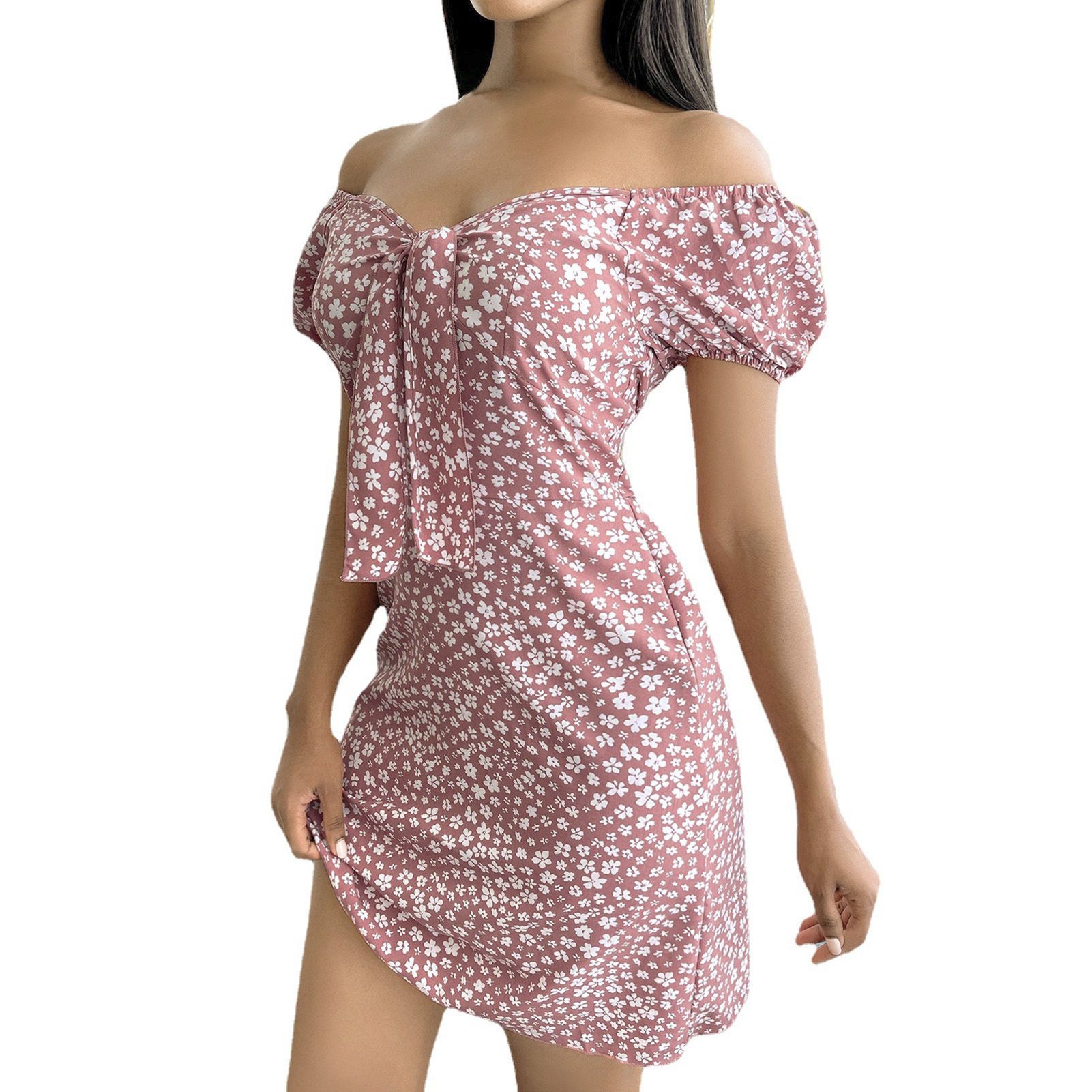 Beh Dress Floral Print Elastic Cuff Bkless Dress