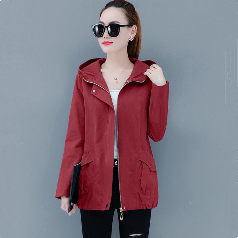 Spring coats female Hooded casual short trench coat for women solid color loose plus size top thin Windbreaker women 1455
