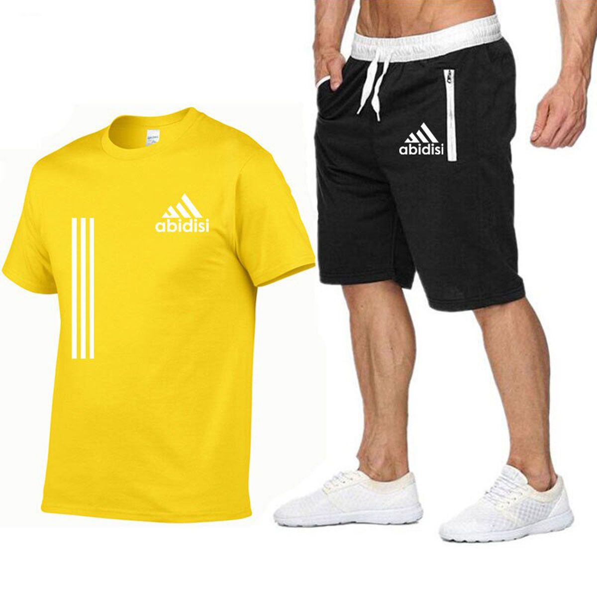 Summer Casual Shorts+T-shirt Set Harajuku Streetwear T shirt Sport Sweatpants Men's Sets Tops Tees