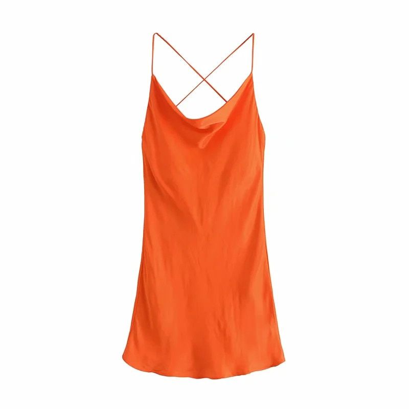 TRAF Za 2021 Black Dress Woman Satin Slip White Mini Summer Dress Women Strap Backless Short Sexy Dresses Club Night Dresses