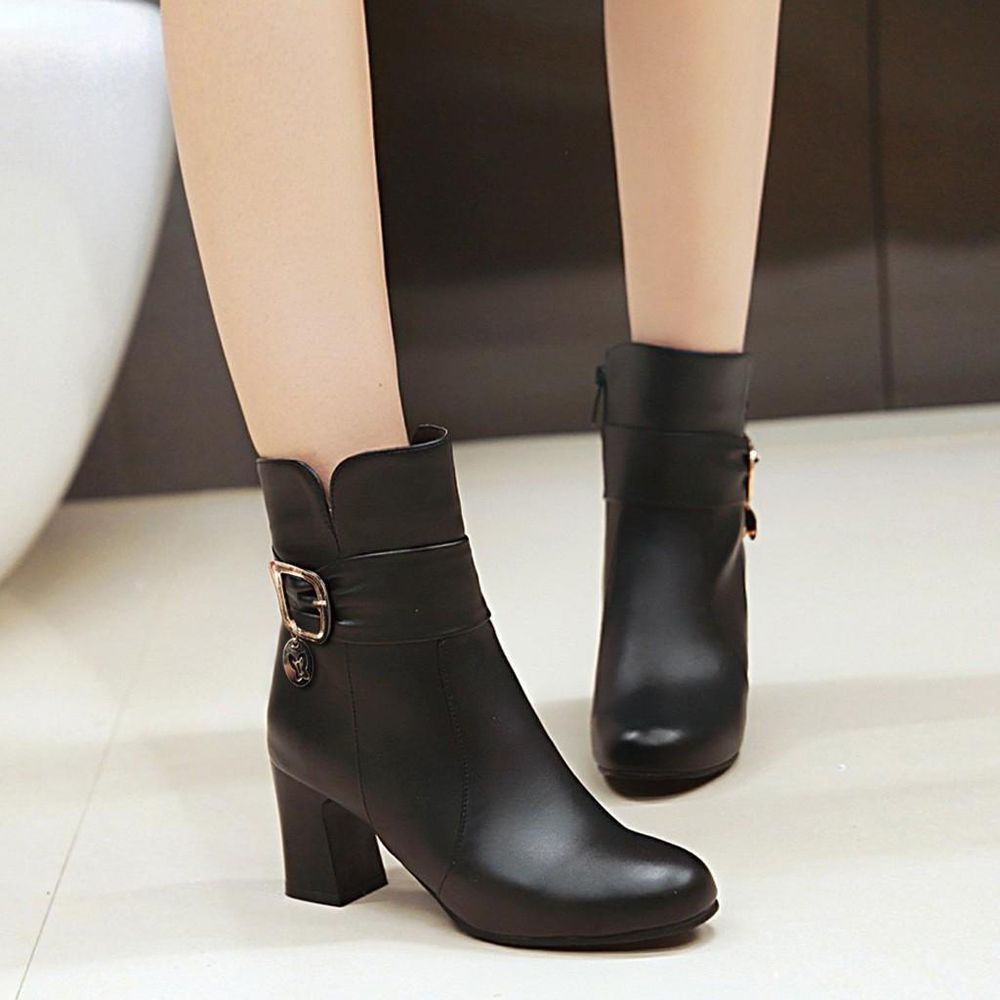 【ALLGOOD】korean fashion boots for women ladies Fashion Women's Thick High Heel Zipper Ankle Boots Large Size Student Shoes Boot