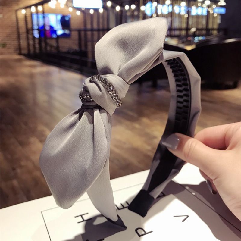 【BestGO】Fashion New Rabbit Ears Headband Korean Water Drill Bit NonSlip Hair Hoop for Women Solid Color Simple Casual Hair Accessice