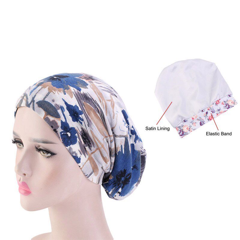 New women Cotton print baggy hat satin lining chemo cap elastic band night sleep cap Headwear Hair Accessories