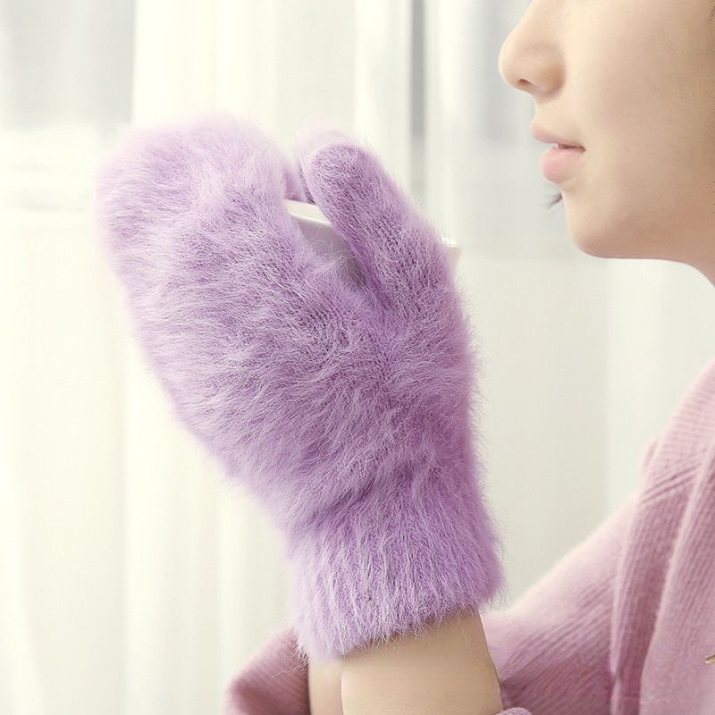 New Fashion Women Rabbit Wool Short Cold Winter Warm Hand Finger Gloves Female Winter Mittens  Gloves Cute Girls Mittens