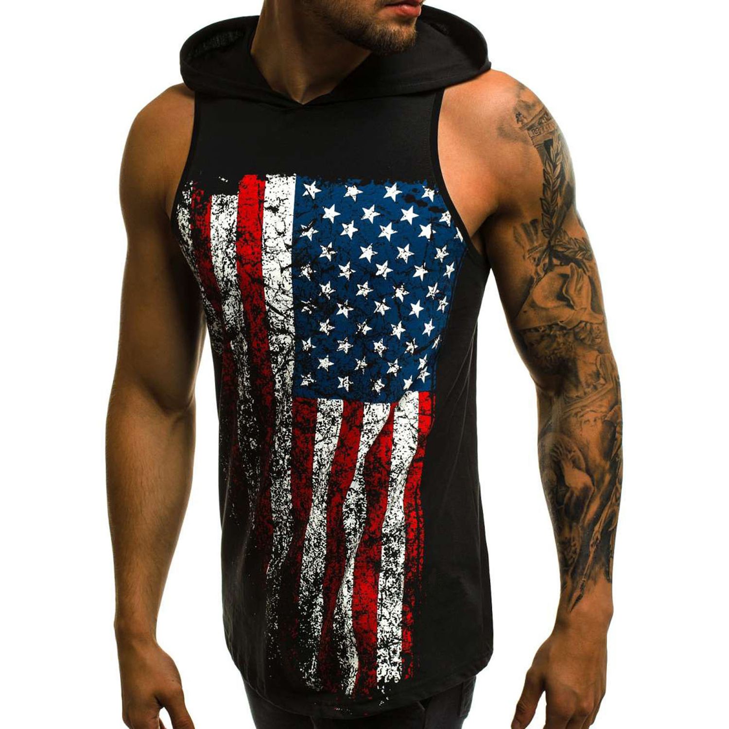 Hooded Vest Printing Sleeveless Nylon Breathable Summer Fitness Top for Summer