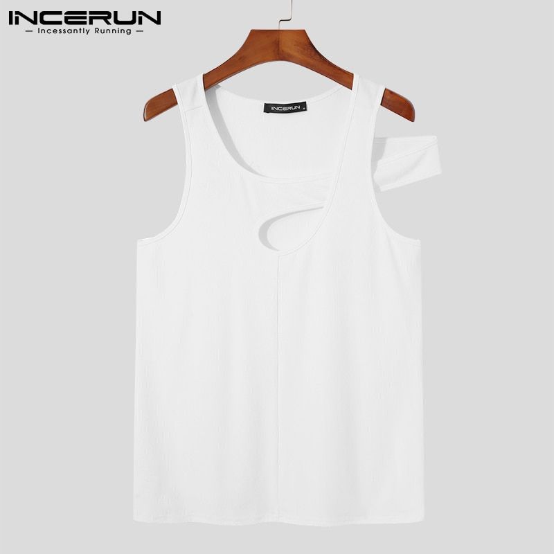 Men Irregular TaTops Solid Color Sleeveless Hollow Out Casual Vests Streetwear Breathable Men Clothing 5XL INCERUN