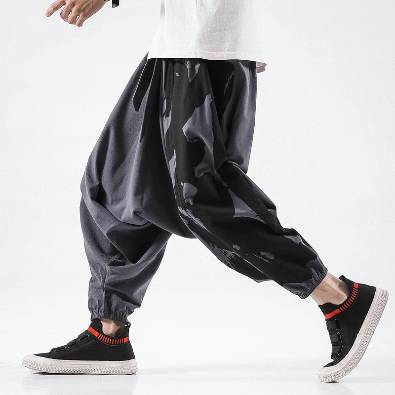 New Mens Cross Pants Harajuku Style Harem Pants Male Loose Cotton Linen Sweatpant Mens Casual Streetwear Large size