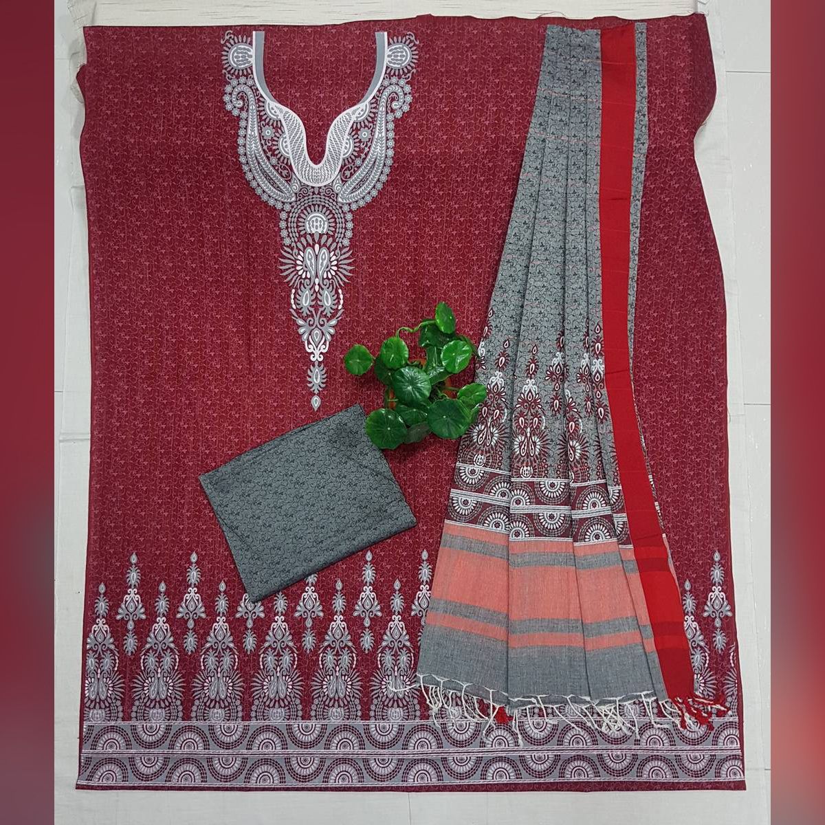 Nur VIP Special Slab Tater Skin Print Cotton Unstitched Three Piece (3 Piece)