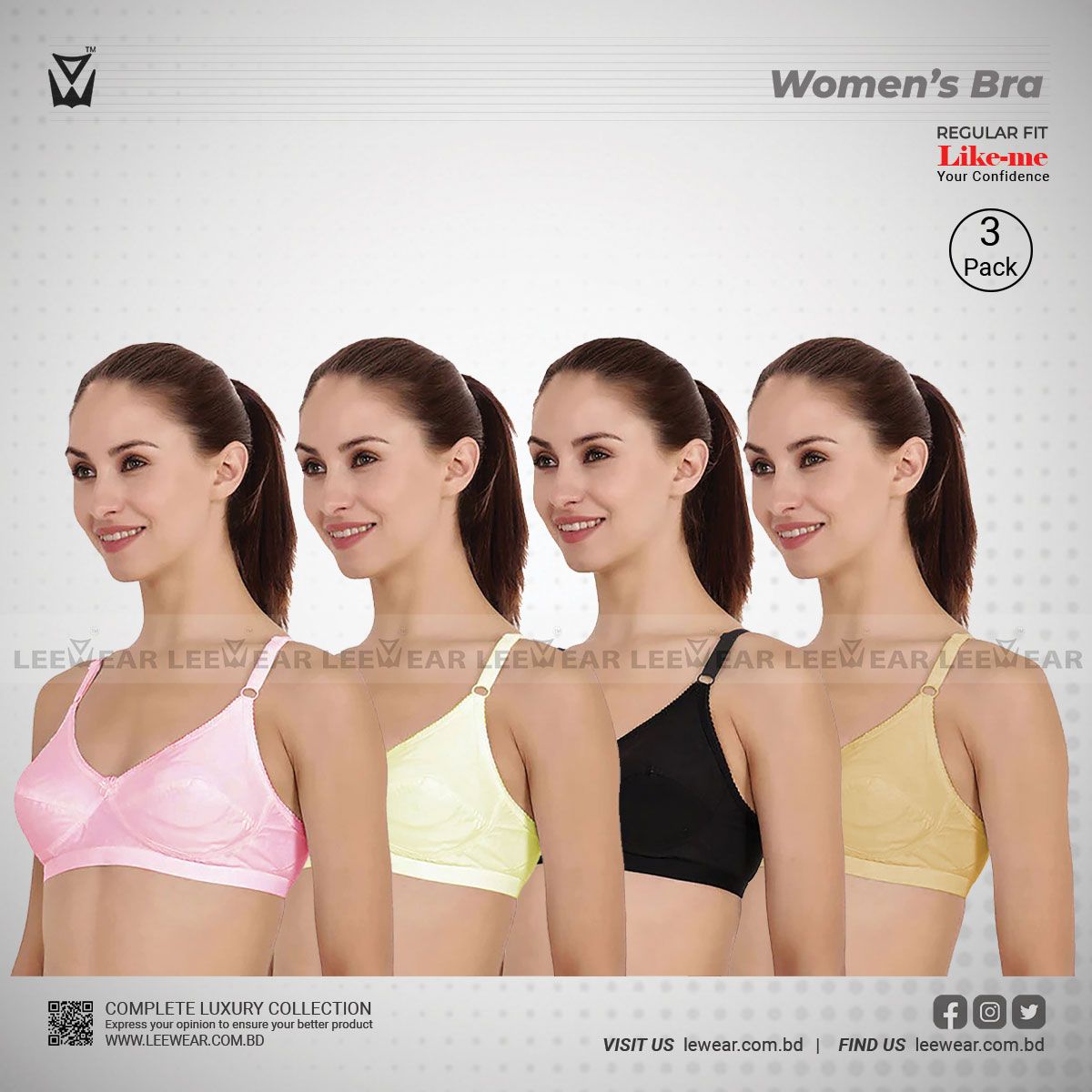 3 Pieces LeeWear Indian Like-Me Full support bra Like-Me01 01-05-04BR21114 Qty03