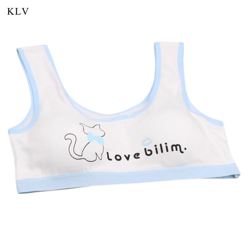 KLV 2018  Young Girl Lovely Cat Cartoon Bra Padded Wire Free Cotton Teenage Student Underwear Wireless Soft