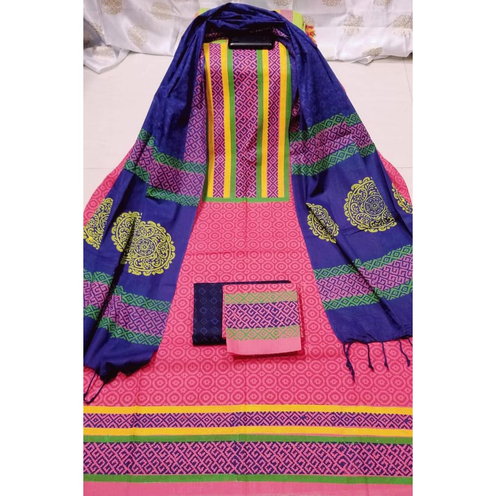 New Gorgeous Unstitched Cotton Block Print Shalwar Kameez [Three Piece] For Women