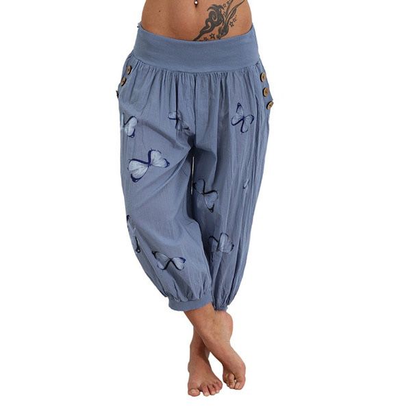 Capris Pants Women High Waist Harem Pants Lightweight Streetwear Female Pocket Baggy Capri Jogger Trousers Bottoms with Print