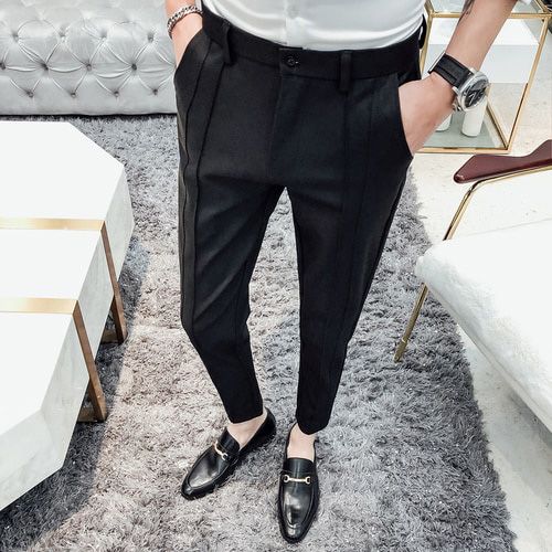 2020 Men's Luxurious  Casual Pants Fashion Business Slim Solid Color Suit Pants Men's Social Club Formal Suit Pants Size 36