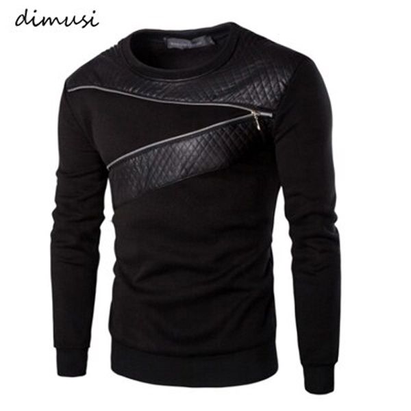 DIMUSI Leather Patchwork Hoodies Men Zipper Decoration Long Sleeve Sweatshirt Tops Men's Leisure Hoodie Clothes 4XL 5XL,TA233