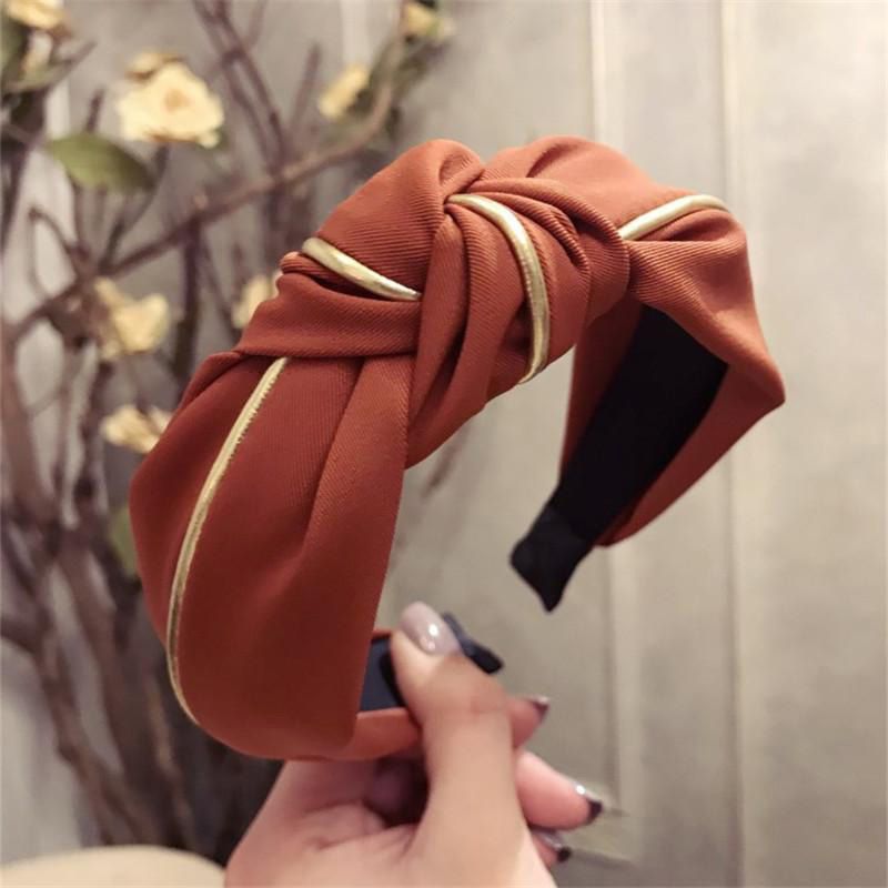 【BestGO】Women's Korean HighgraStriped Headband Simple Solid Color Gold SiFemale Hairband Headwear Accessories
