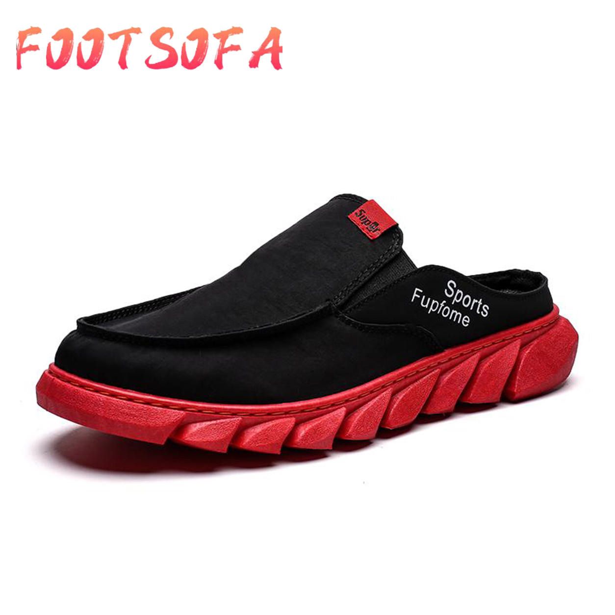 Summer Men Shoes Men Half Slippers  Men Casual Shoes Loafers Flip Flops Lightweight Flats Sandals (Black Blue)