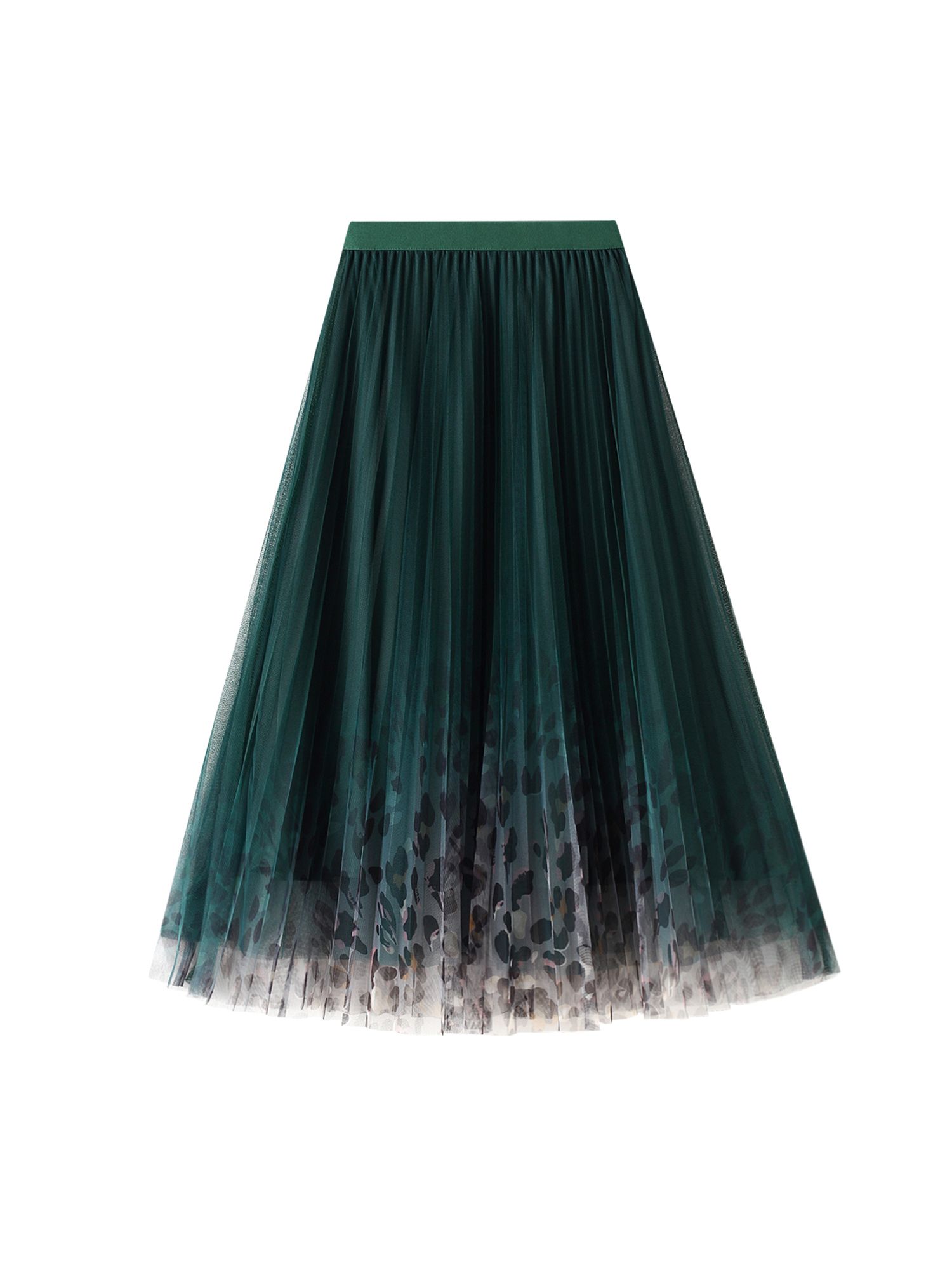 Women Pleated Midi Skirt, Casual Elastic Waist Leopard Print A-Line Chiffon Skirt