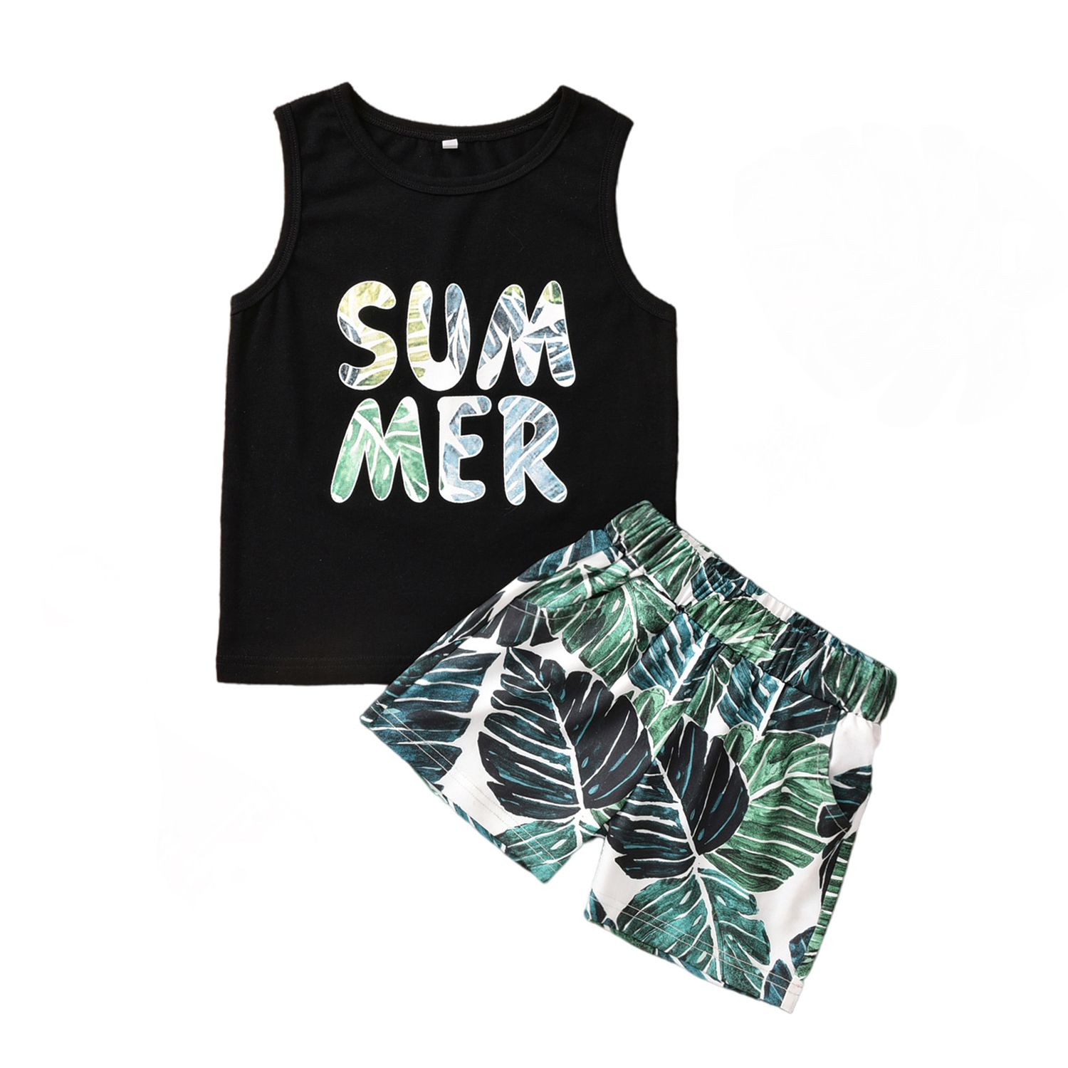 Kids Boys Fashion 2-piece Outfit Set Sleeveless Letter Print Tops+Shorts Set for Children Boys