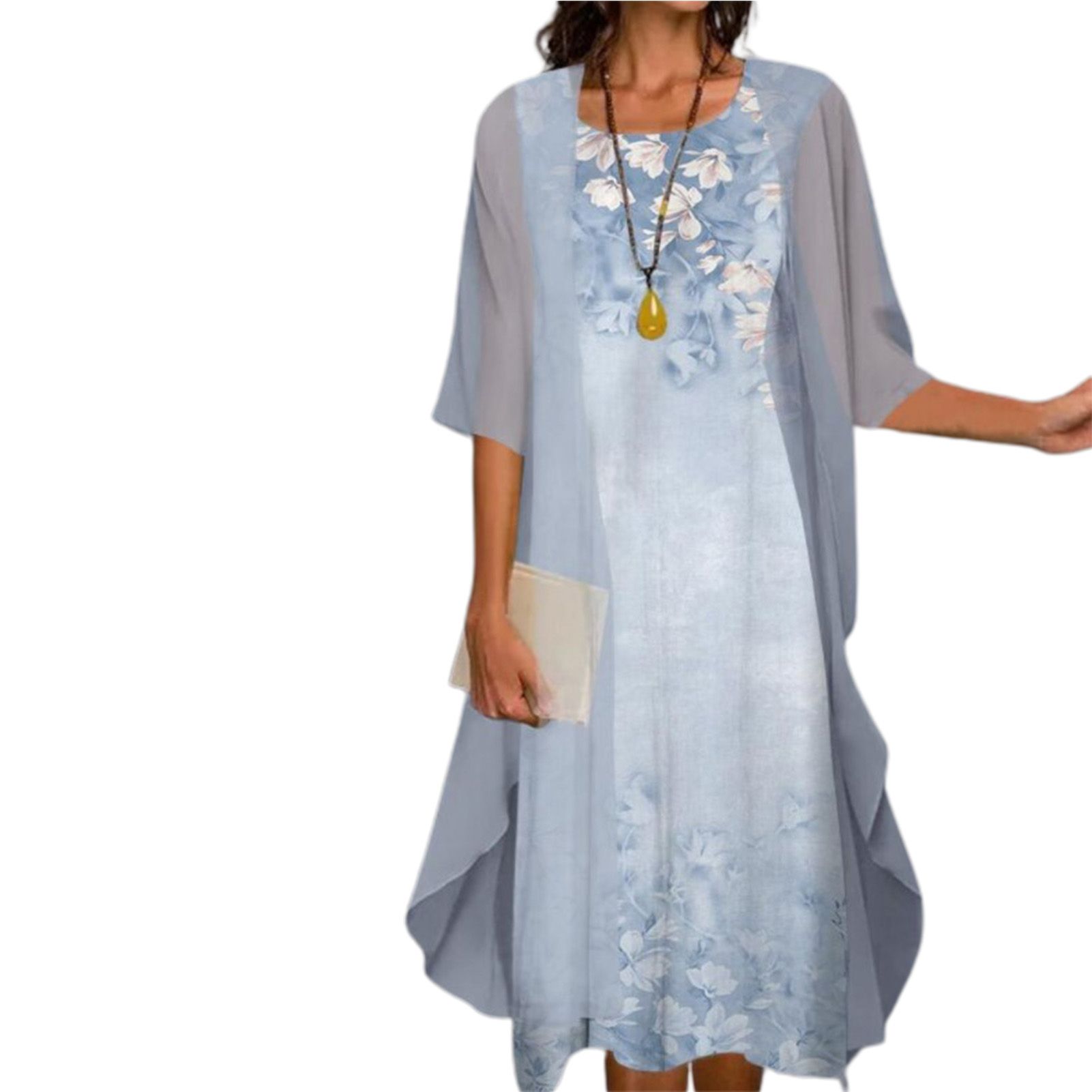 Cardigan Dress Set Round Necks Elegant Chiffon Coat Dress