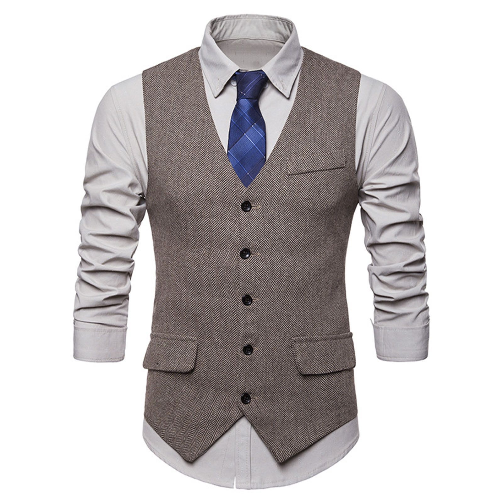 Business Vest Single-ed Solid Color Men Formal Business Vest