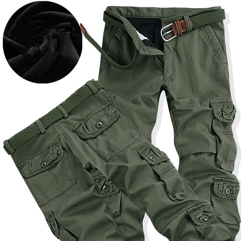 Men's Cargo Pants Winter Thick Warm Pant Full Length Multicket Casual Military Baggy Jogger Tactical Trousers Plus Size 28-40