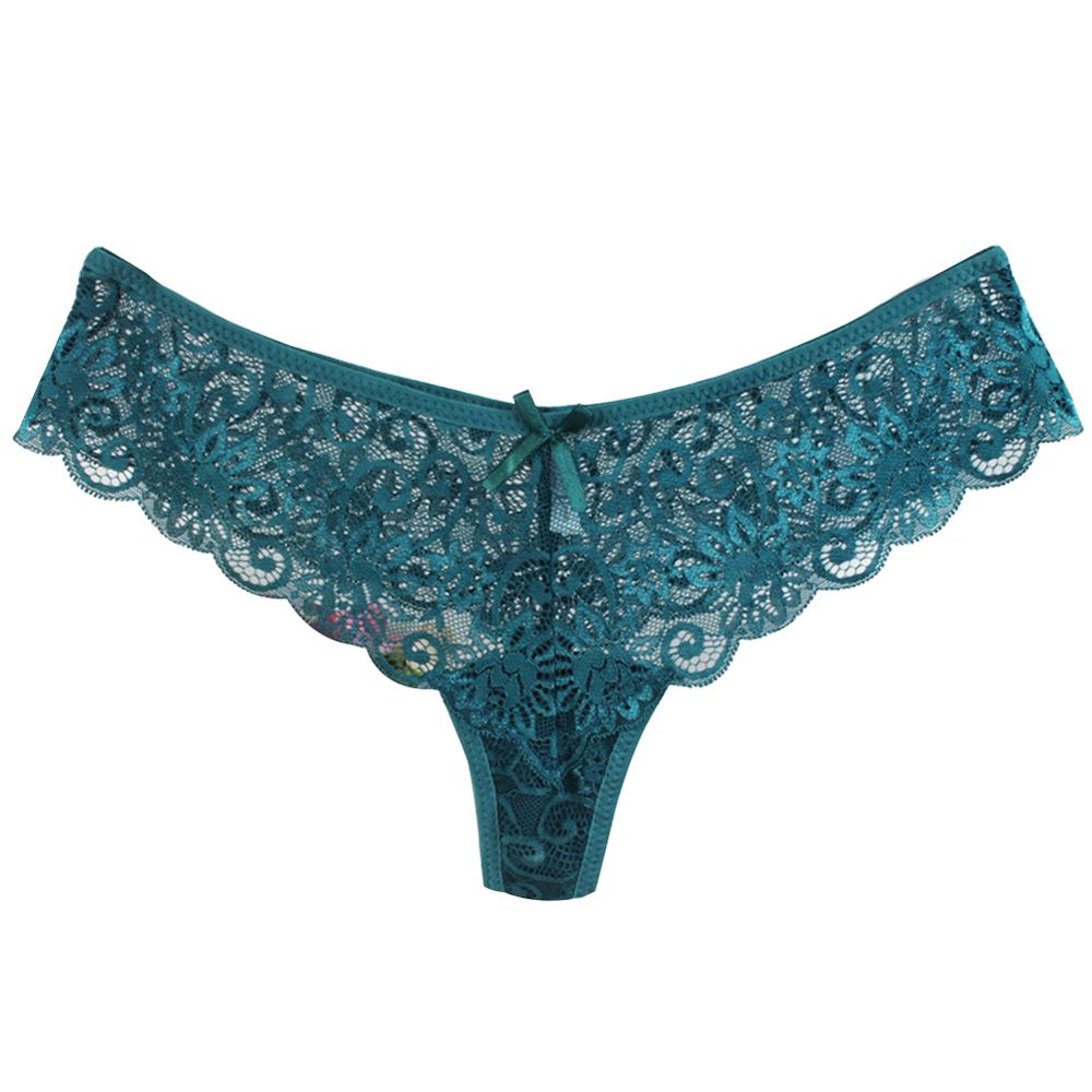 Women Lace Flower Thong Low Rise Solid Color Bowknot Underwear