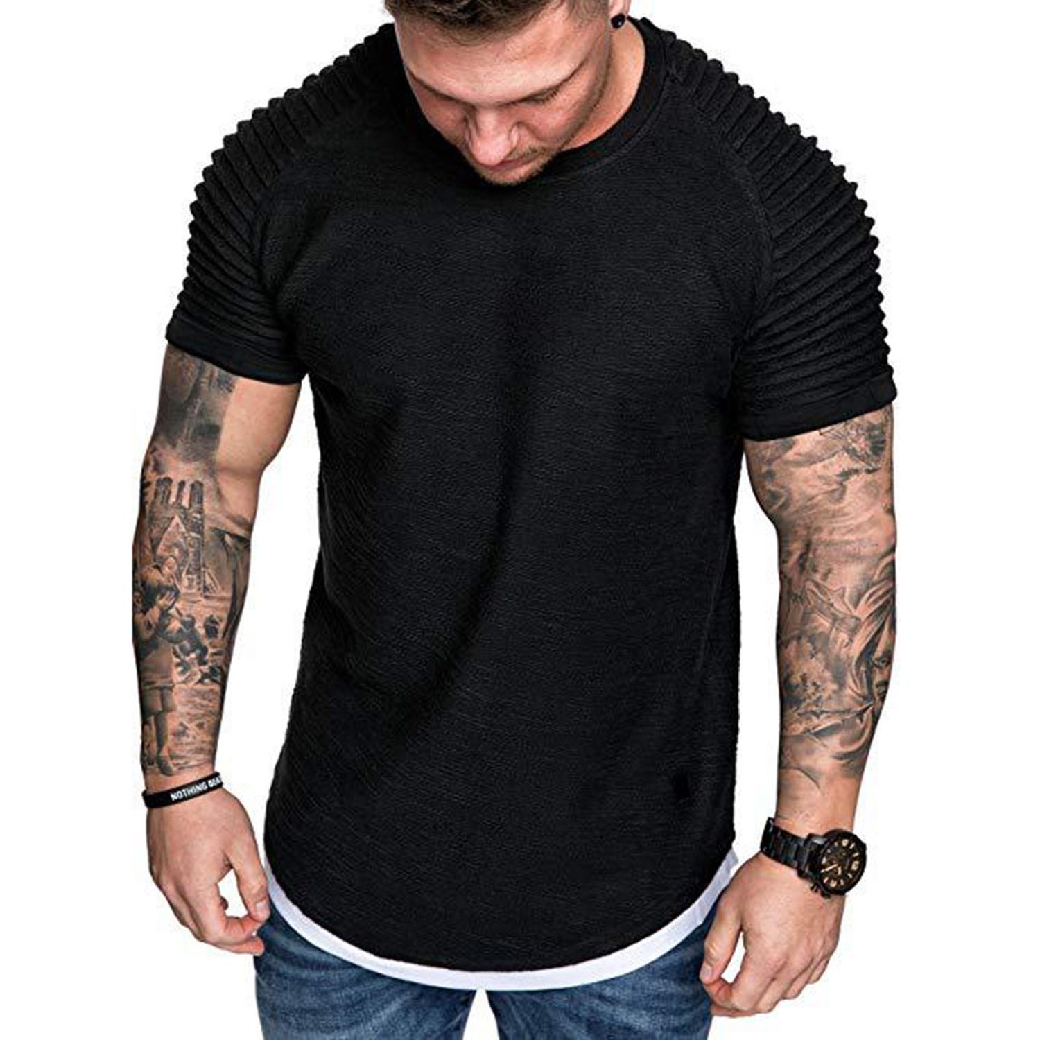 Men Shirts Short Sleeve Breathable Polyester Slim Fit Tops for Daily Life