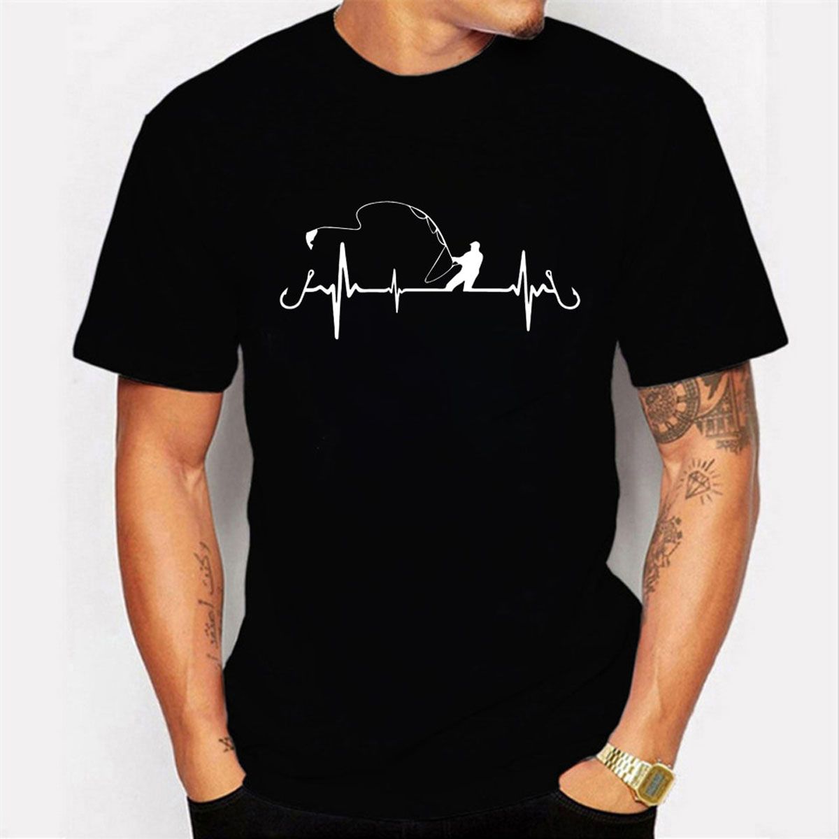 Luminous Graphic Tee Men Fishing Heartbeat Novelty Funny TShirt  Hop Tshirt Streetwear camisa Harajuku Shirt Mens Shirt Homme