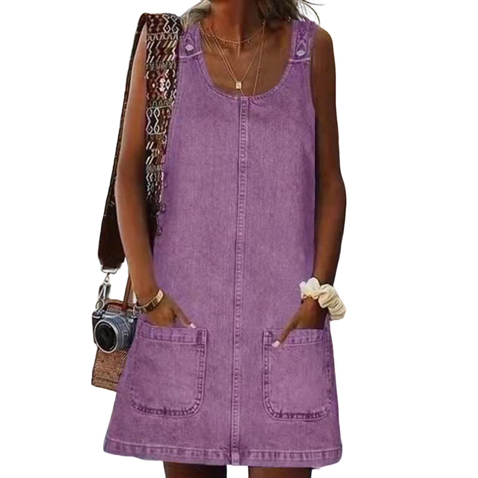 Sunnyheart Suspender Dress Pullover Sleeveless Summer Short Overalls Dress