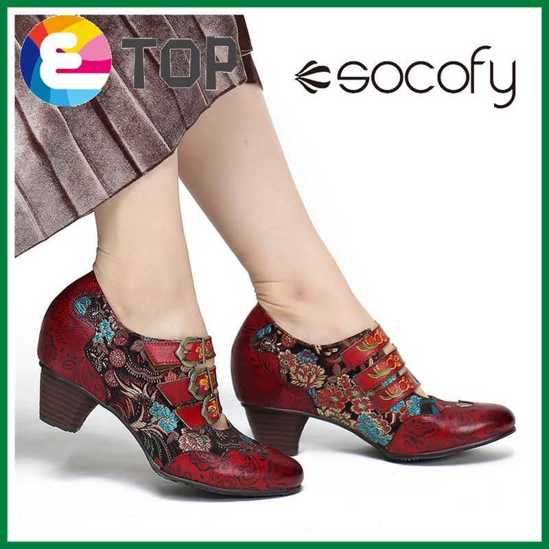 Ladies Vintage Style Leather Low Heel Casual Shoes