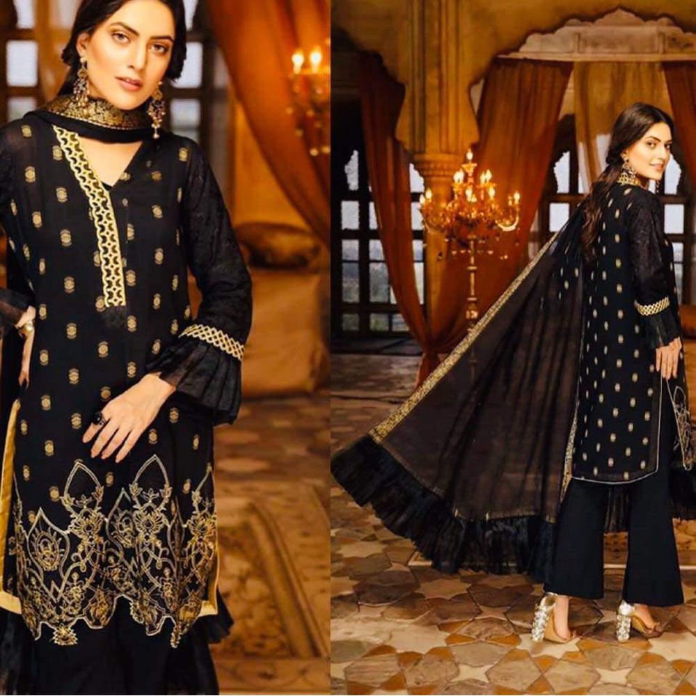 Alita Mart Featuring Exclusive Indian Unstitched Georgette Three Piece-Black