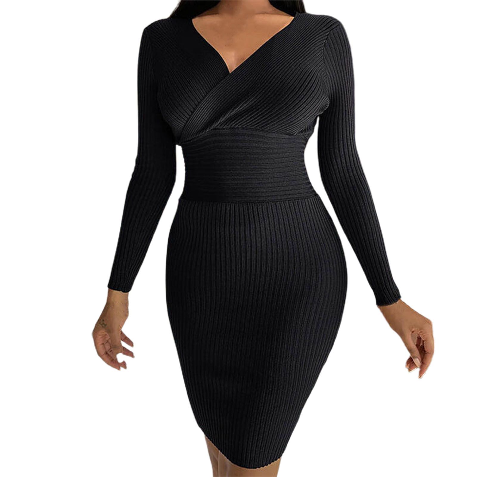 Autumn Dress Bodycon V Neck Zipper Side Split Dress