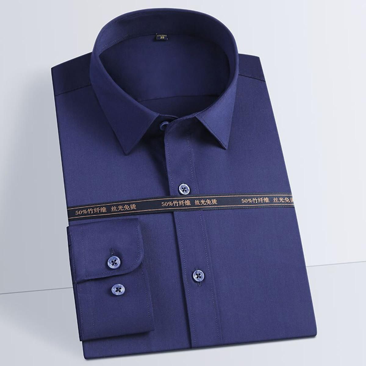 Solid Bamboo Fiber dress shirts for men elastic  non-iron long Sleeve Regular Fit High Grade Man's Shirt White soft Comfortable
