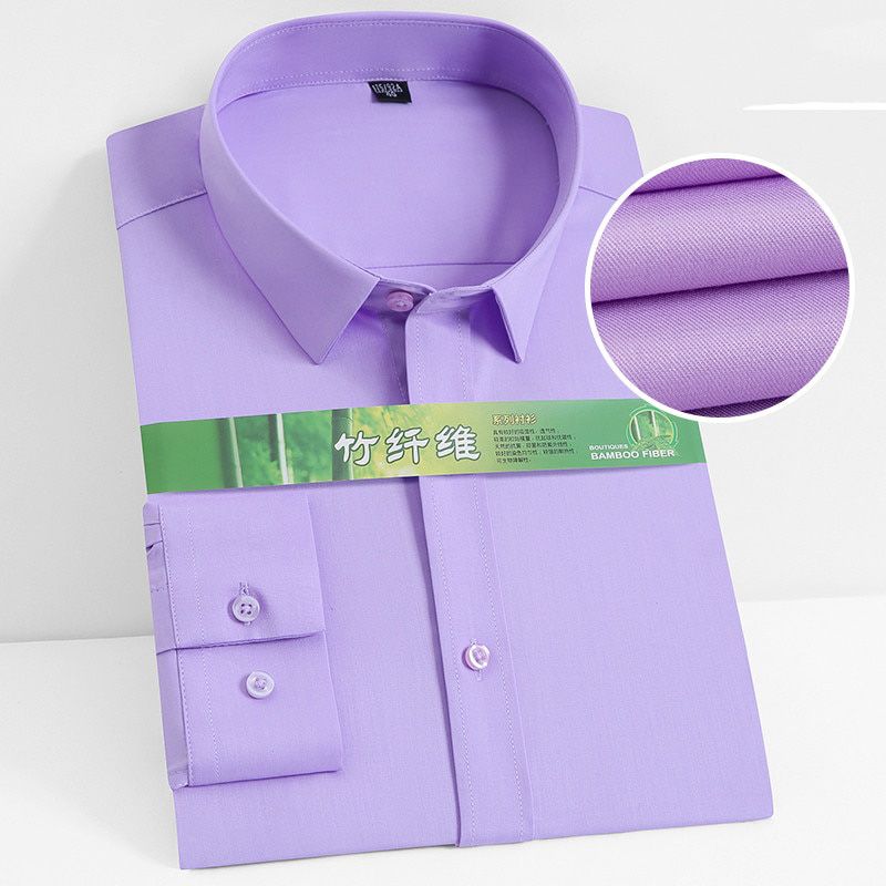 Bamboo Fiber Men's Shirt Long Sleeve Stretch Free Care Comfort Soft Business Professional Formal Interview White Dress Shirts