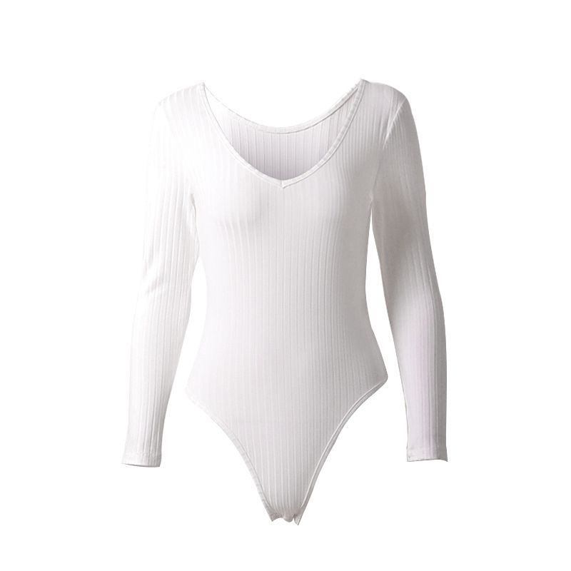 Autumn and Winter Women Long Sleeve Pit Knit Jumpsuit Women  V-neck Off Shoulder Bodysuit Overall