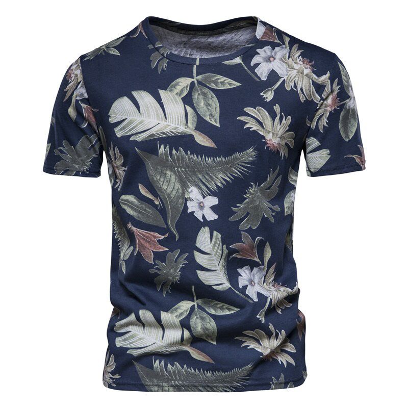 AIOPESON Hawaii Style 100% Cotton T-Shirt Men O-neck Print Shirt Men Casual Men Clothing Summer High Quality Men's T Shirts