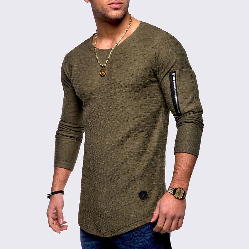 2021 new T-shirt men's spring and summer T-shirt top men's long-sleeved cotton T-shirt bodybuilding folding T-shirt men