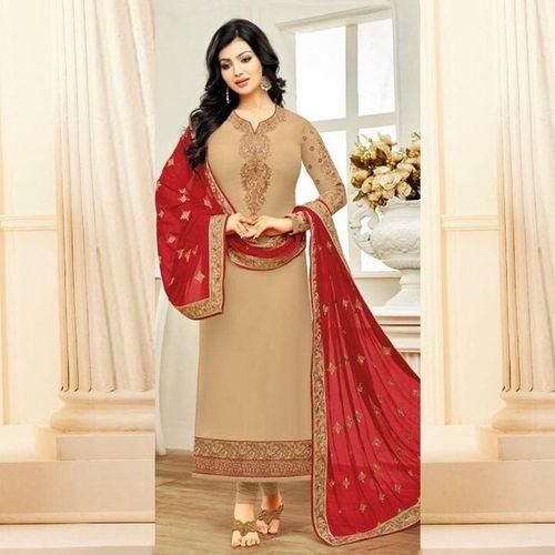 Unstitched  Tan Soft Georgette Salwar Kameez For Women