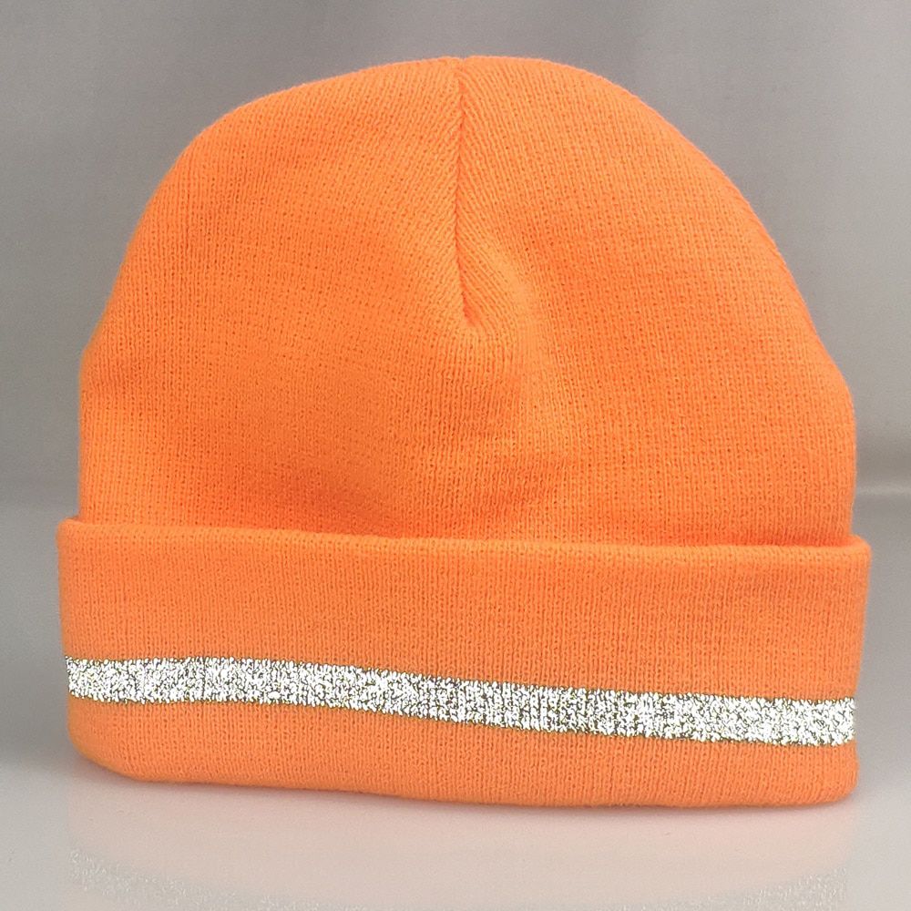 Bright Color Fireman Reflective Beanie Winter Safety Night Running Knitted Hat Warm Cuffed Hat Neon Yellow Orange Black