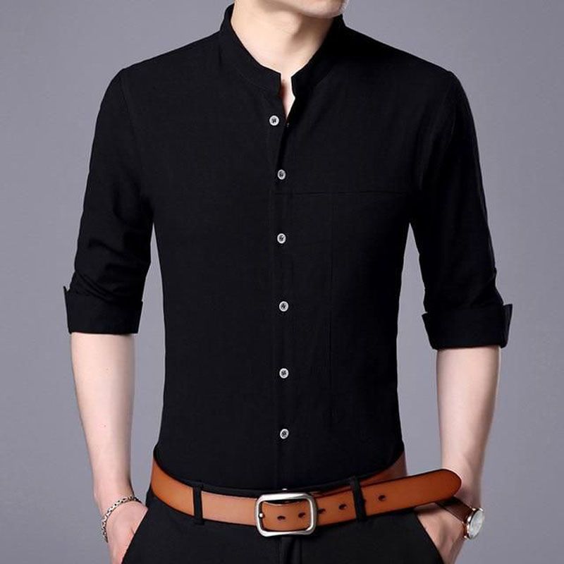 Men's Full Sleeve Casual Cotton Band Collar Shirt
