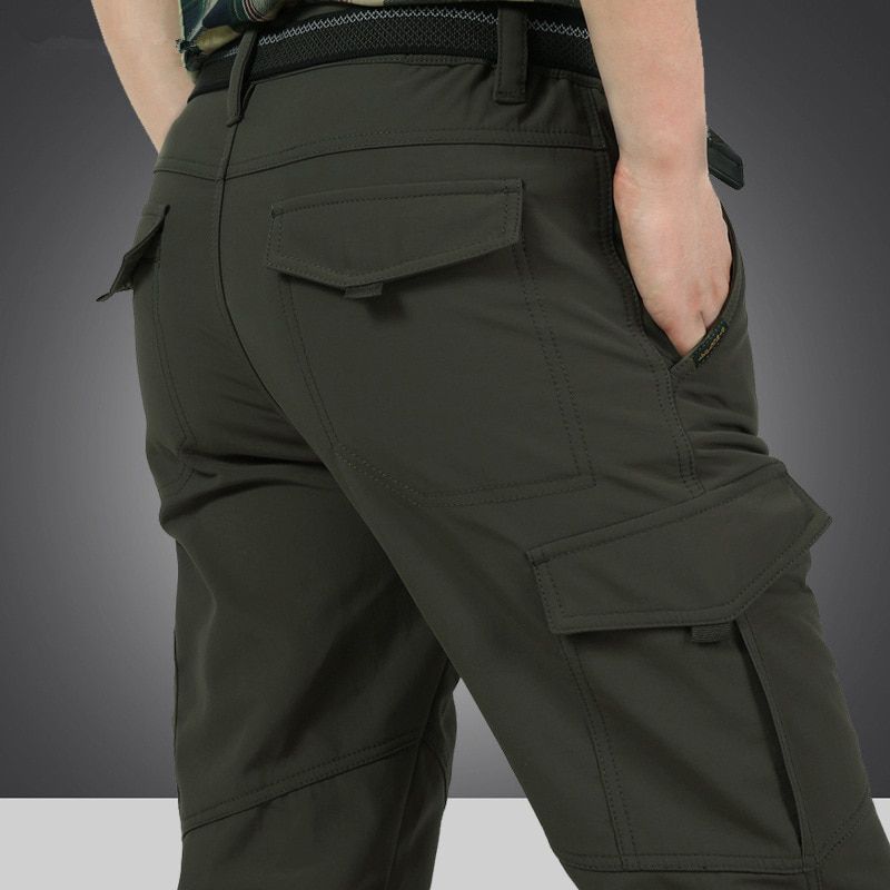 Men's Winter Thick Fleece Warm Stretch Cargo Pants Military SoftShell Waterproof Casual Pants Tactical Trousers Plus Size