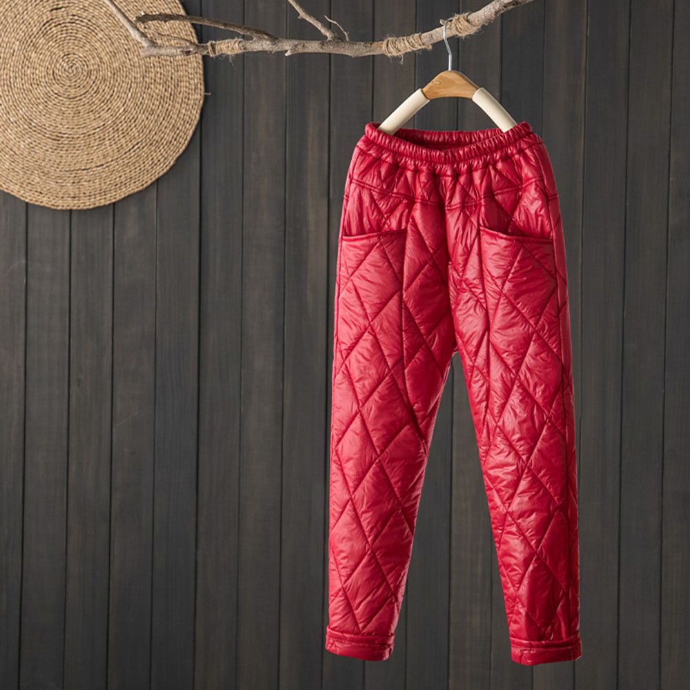 Women Winter Pants Solid Warm Harem Pants Casual Mom Plaid Trousers Female Plus Size Elastic High Waist Sweatpants