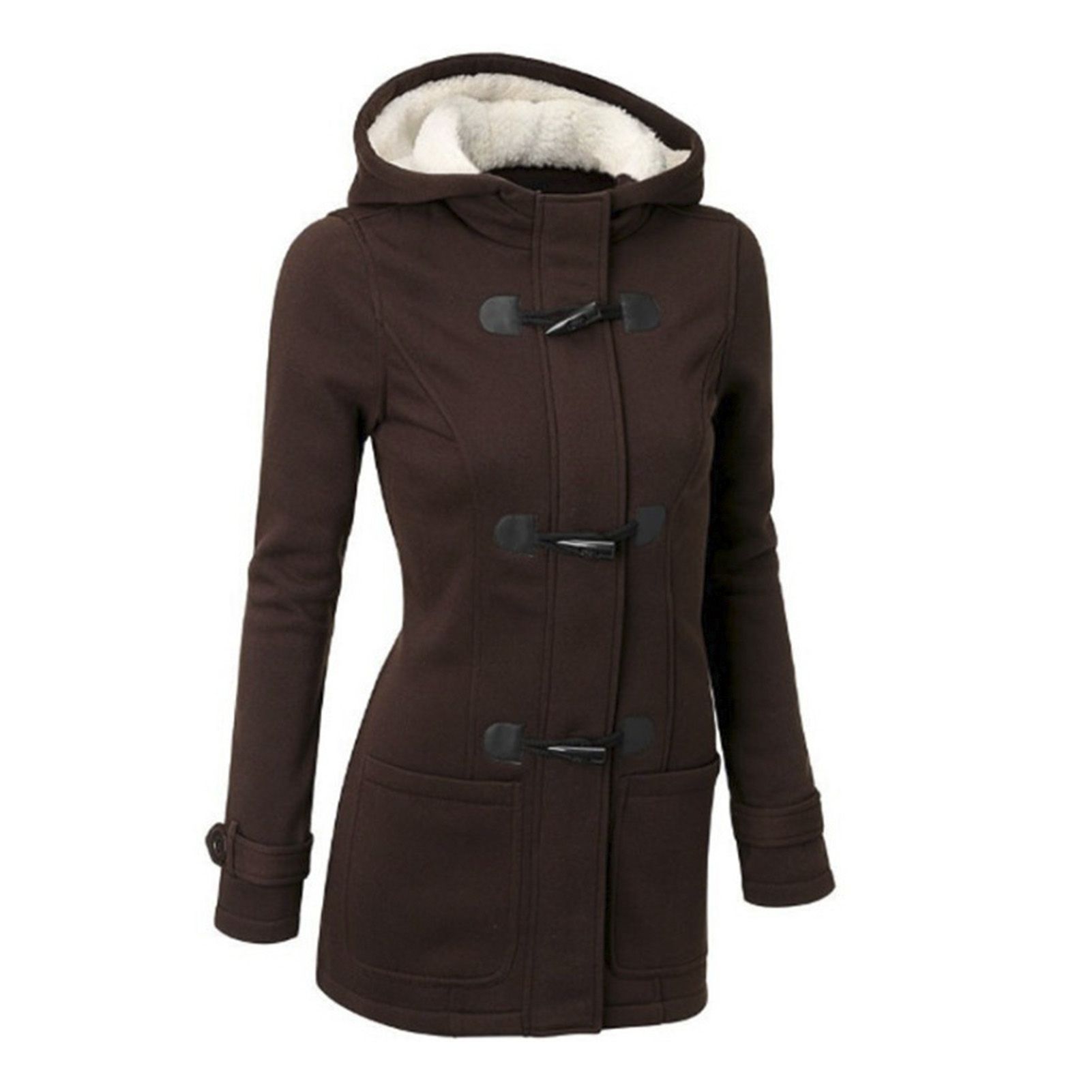 Winter Overcoat Long Sleeve Fleece Lined Hooded Retro Coat