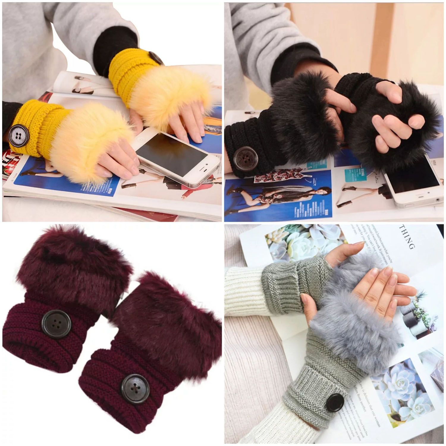 New Fashionable Women Fingerless Gloves Cute Faux Rabbit Fur Knitted Gloves Female Winter Knitting Warmer Wrist Hand Gloves. Soft & Comfortable Hand Glove for Woman.