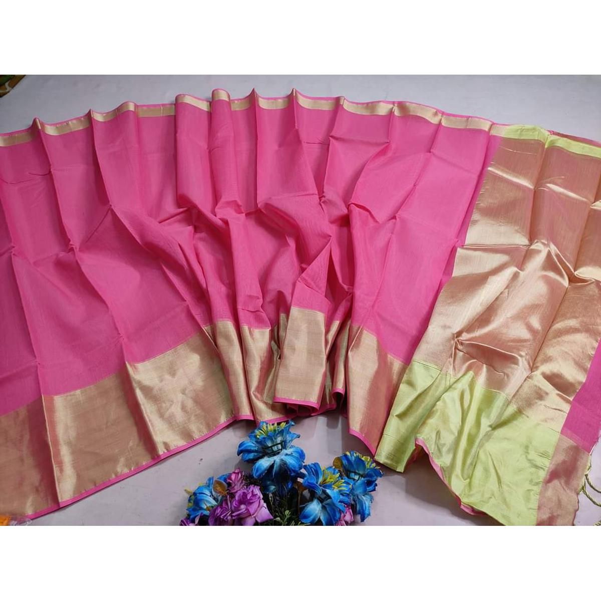 pink & Golden Half Silk Saree for Women