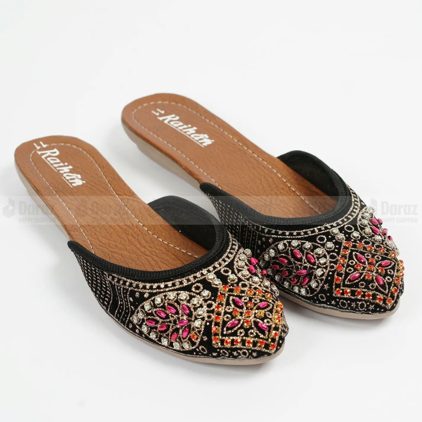 Fashionable and stylish looks Ladies Flat half nagra Sandal with hand made stanning stone and different colour with design in an iconic girl for  room or occasion Slipper