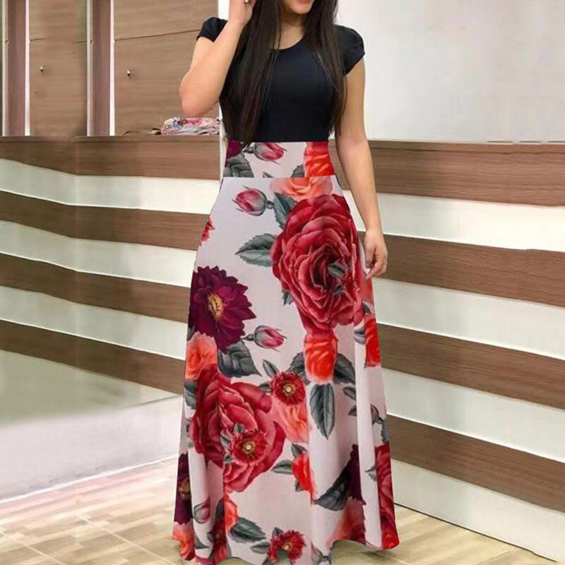 2021 Summer Boho Maxi Dress Women Long Floral Oversized Dress Ladies Sundress Big Size Elegant Party Flower Robe Femme S-5XL